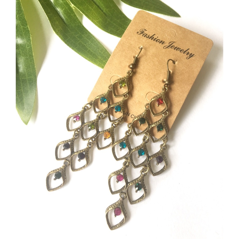 Earrings Multi Color Chandelier Drop Dangle Boho